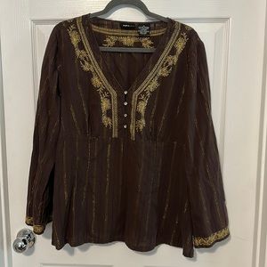 EUC Mixit woman brown boho with gold glitter stripes 99% Algodon /cotton